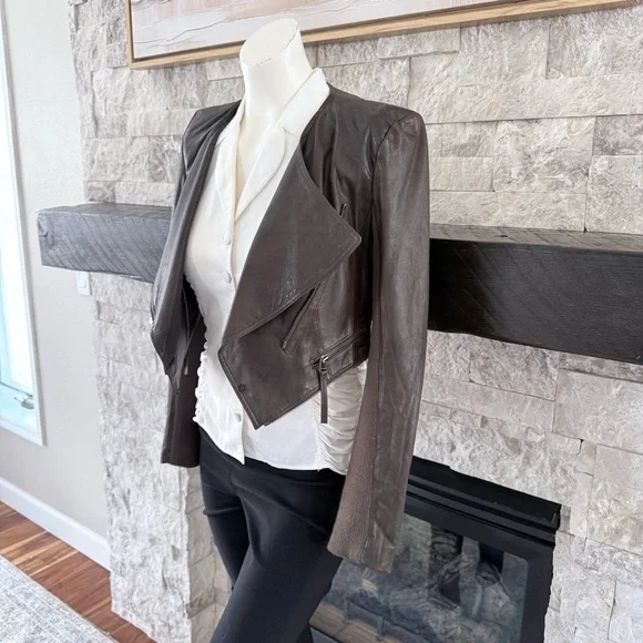 McGinn Magpie Convertible Leather Moto Jacket Zip-Off Hem Crop M - Picture 5 of 14